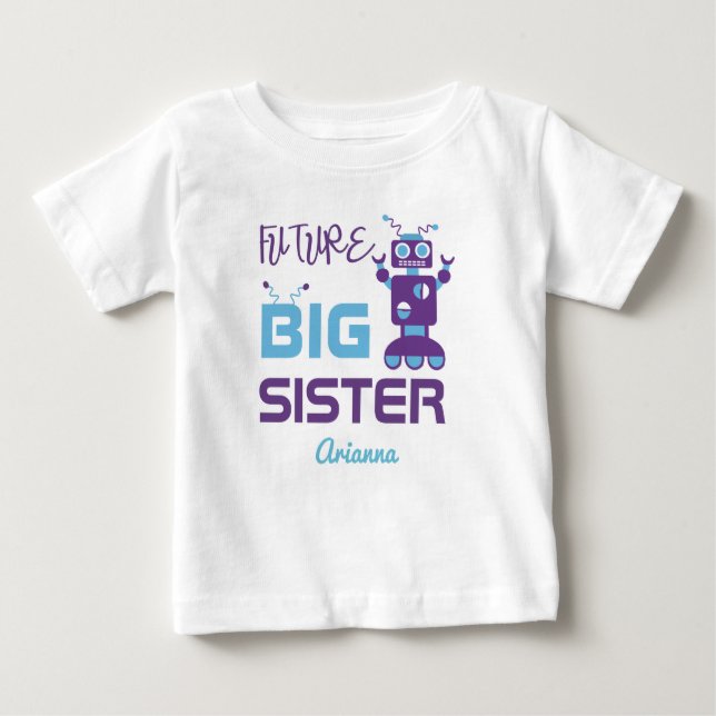 Camiseta De Bebé Futuro Robot Hermana Mayor Púrpura Lindo Personali (Anverso)