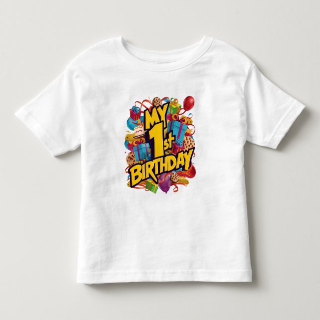 Camiseta De Bebé Galletas de cumpleaños número 1, pastel y globos (Anverso)