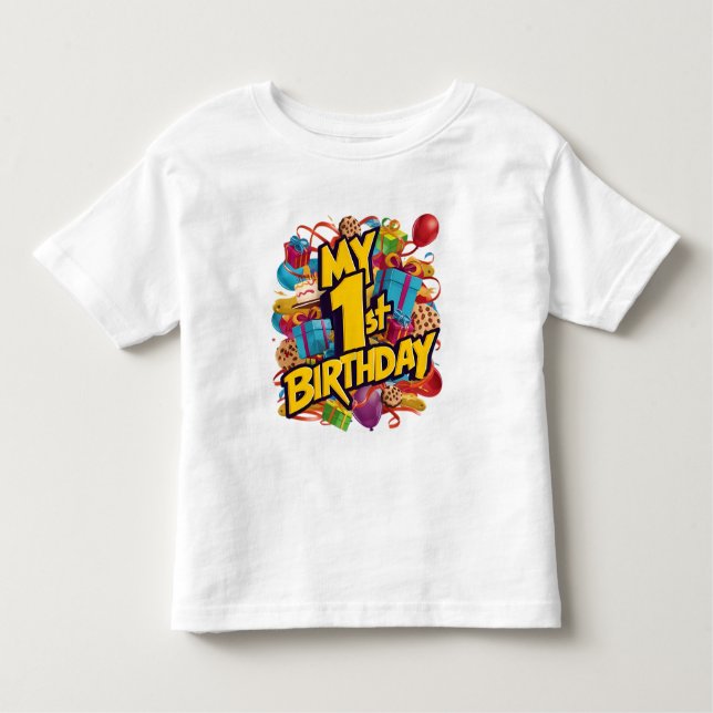 Camiseta De Bebé Galletas De Cumpleaños Número 1 Tarta Y Globos (Anverso)