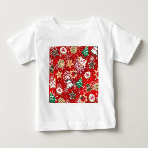 Camiseta De Bebé Galletas de Navidad y Copos de Nieve en Rojo