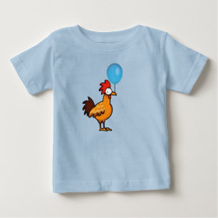 Camiseta De Bebé Gallo de dibujos animados sosteniendo globo azul