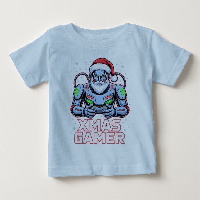Camiseta De Bebé Gamer Christmas Gifts Cyber Santa Robot Xmas Gamer (Anverso)