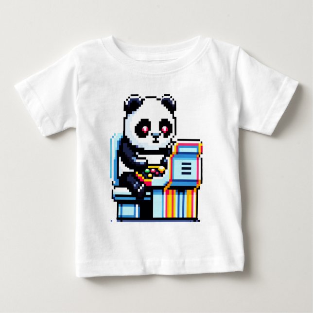 Camiseta De Bebé Gamer Panda - Diseño de arcada de arte de píxeles (Anverso)