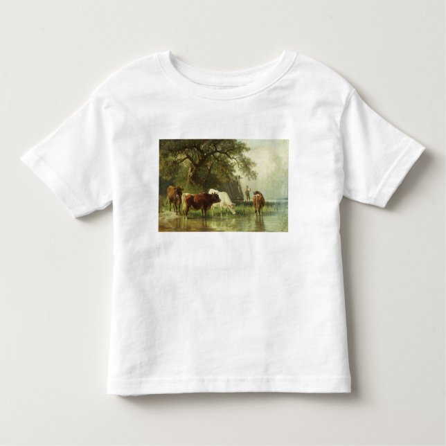 Camiseta De Bebé Ganado que riega en un paisaje del río (Anverso)