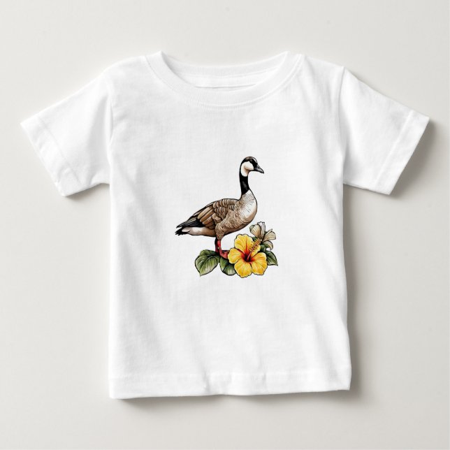 Camiseta De Bebé Ganso Hawai Con Flor De Hibiscus Amarillo (Anverso)