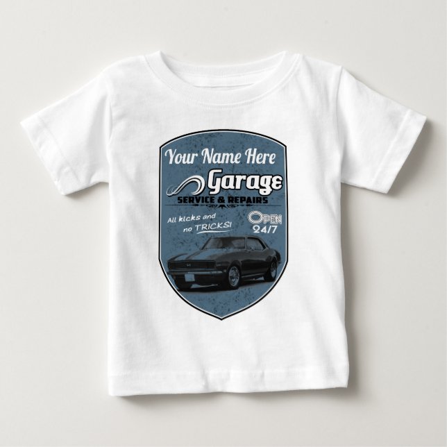 Camiseta De Bebé Garaje personalizado de Camaro (Anverso)
