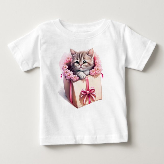 Camiseta De Bebé Gatito Adorable en una caja regalo de cumpleaños (Anverso)