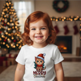 Camiseta De Bebé Gatito Adorable Feliz Navidad Infantil Fiesta Gato