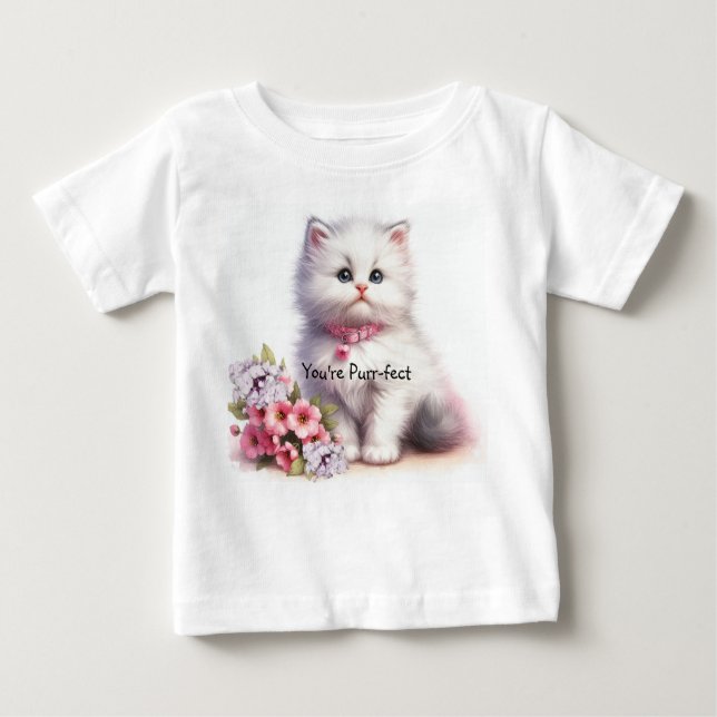 Camiseta De Bebé Gatito blanco esponjoso que eres purrfecto (Anverso)