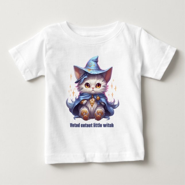 Camiseta De Bebé Gatito Bruja Azul de Halloween (Anverso)
