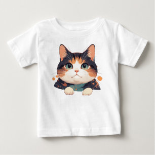 Camiseta De Bebé Gatito Calico Alegre Con Grandes Ojos Verdes