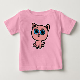 Camiseta De Bebé Gatito Chibi Rosa