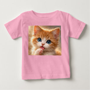 Camiseta De Bebé Gatito de ojos azules lamiendo su pata