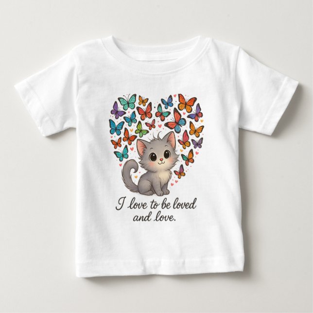 Camiseta De Bebé Gatito delicioso con mariposas y citas (Anverso)