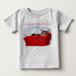 Camiseta De Bebé Gatito el dormir en cesta roja brillante