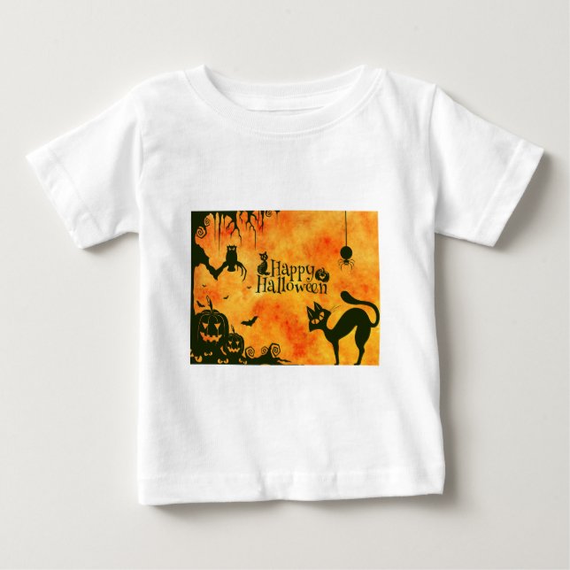 Camiseta De Bebé gatito feliz de halloween (Anverso)