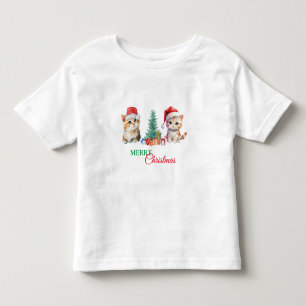 Camiseta De Bebé Gatito Gato Santa Rojo Verde Feliz Navidad Fiesta 