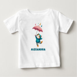 Camiseta De Bebé Gatito lindo con paraguas bailando en la lluvia