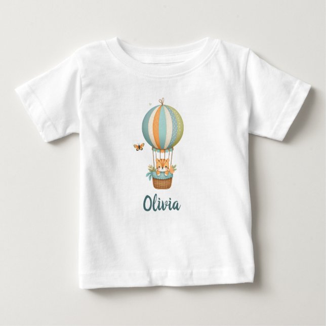 Camiseta De Bebé Gatito lindo en globo de aire caliente (Anverso)