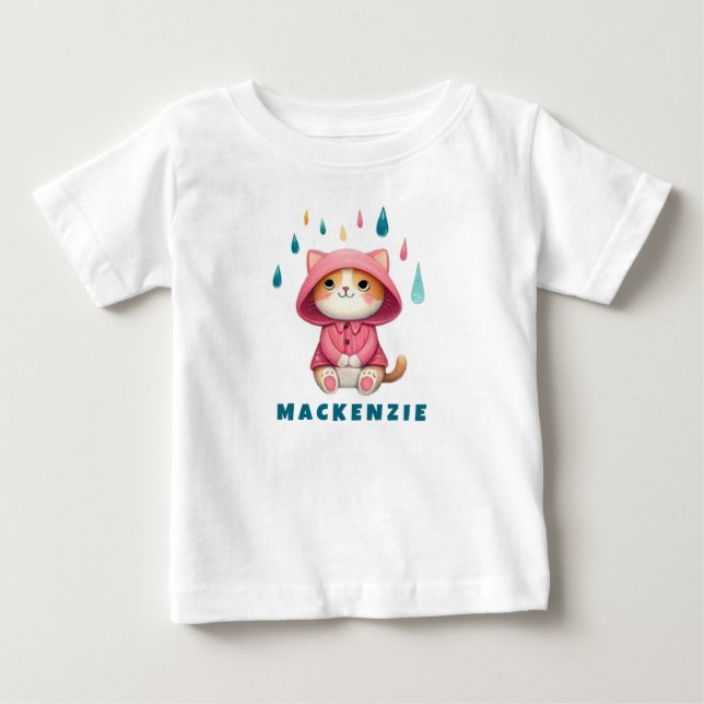 Camiseta De Bebé Gatito lindo mirando hacia el cielo lluvioso (Anverso)