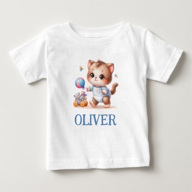 Camiseta De Bebé Gatito Lindo Personalizado Jugando (Anverso)