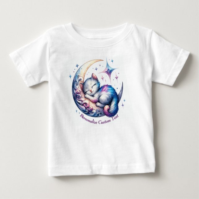 Camiseta De Bebé Gatito lindo y personalizado durmiendo en media lu (Anverso)