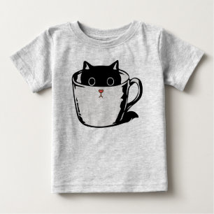 Camiseta De Bebé Gatito negro con nariz roja escondido en una taza