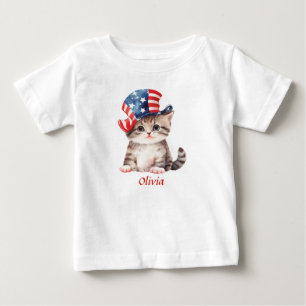 Camiseta De Bebé Gatito Patriótico Adorable Chica 4 de Julio