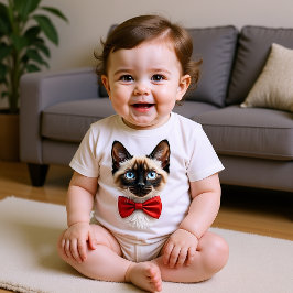 Camiseta De Bebé Gatito siamés con lazo rojo