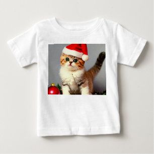 Camiseta De Bebé Gatito vintage de Navidad en Santa Hat