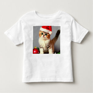 Camiseta De Bebé Gatito vintage de Navidad en Santa Hat