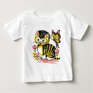 Camiseta De Bebé Gatitos Adorables y Mariposa