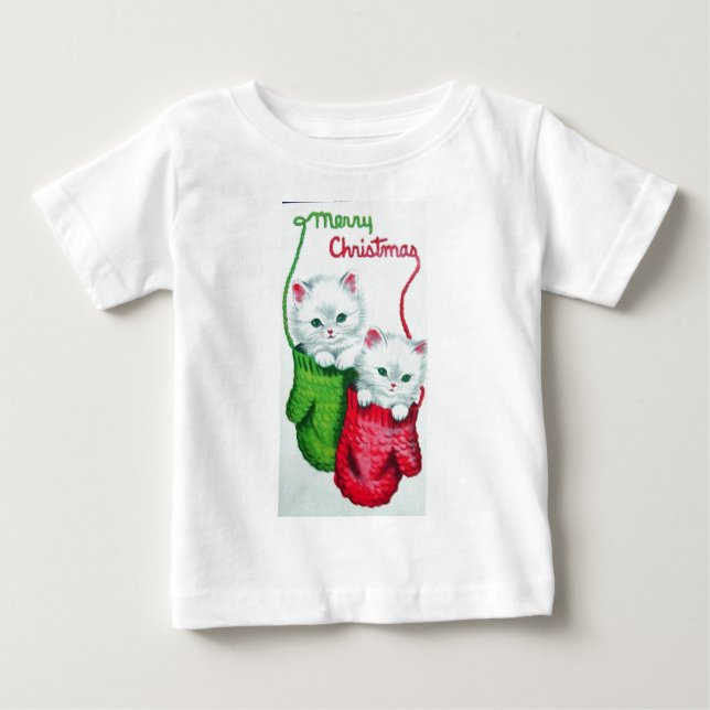 Camiseta De Bebé Gatitos en Mittens Feliz Navidad (Anverso)