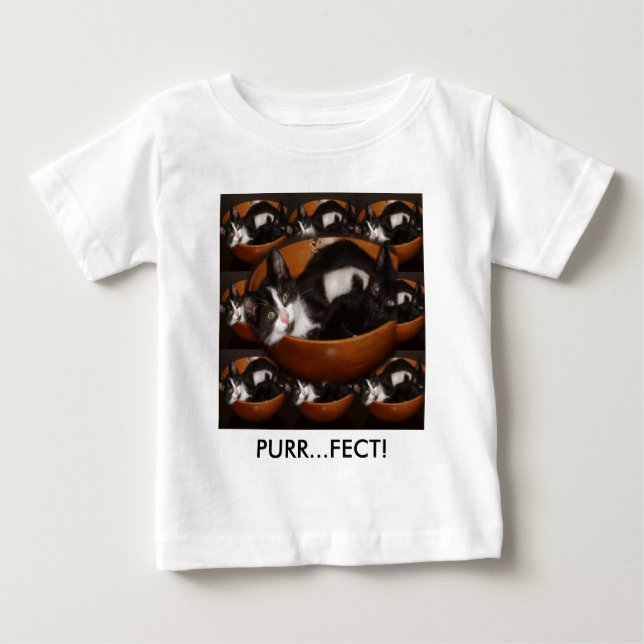 Camiseta De Bebé Gatitos en un bol con patrón (Anverso)