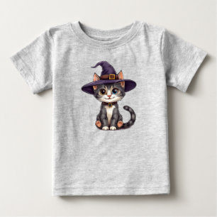 Camiseta De Bebé Gato Adorable con Sombrero de Bruja