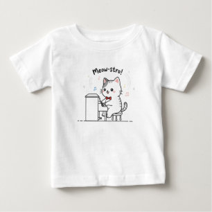 Camiseta De Bebé Gato Adorable Tocando Música de Piano