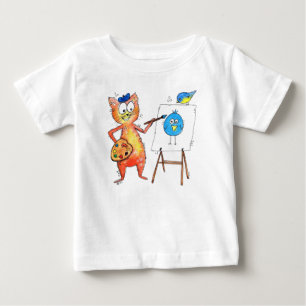 Camiseta De Bebé Gato artista caprichoso pintando un pájaro