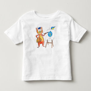 Camiseta De Bebé Gato artista caprichoso pintando un pájaro