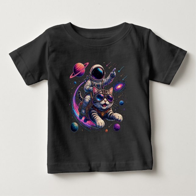 Camiseta De Bebé Gato astronauta viajando por el espacio (Anverso)