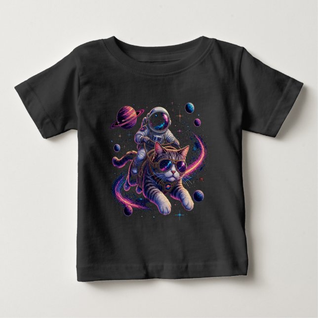 Camiseta De Bebé Gato astronauta viajando por el espacio (Anverso)