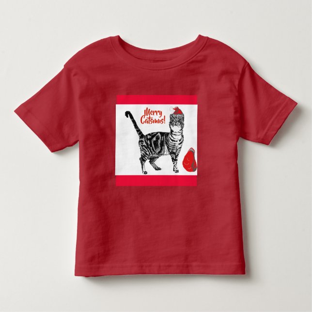 Camiseta De Bebé Gato Atigrado Feliz Navidad Catsmus Rojo Gatos Div (Anverso)