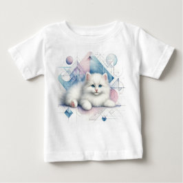Camiseta De Bebé Gato blanco adorable con acuarela geométrica Art B