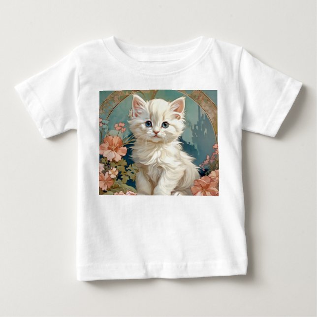 Camiseta De Bebé Gato blanco estilo Alphonse Mucha (Anverso)