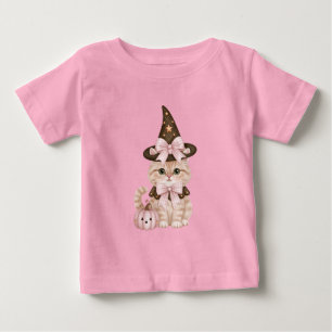 Camiseta De Bebé Gato bruja de Halloween lindo calabaza rosa