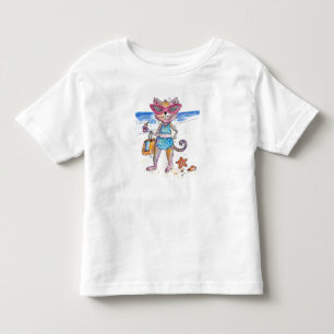 Camiseta De Bebé Gato Caprichoso y Lindo en la Playa