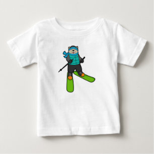 Camiseta De Bebé Gato como esquiador con esquí