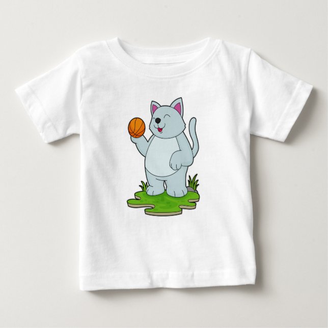 Camiseta De Bebé Gato como jugador de baloncesto con baloncesto (Anverso)