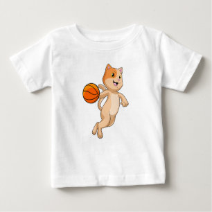 Camiseta De Bebé Gato como jugador de baloncesto con baloncesto