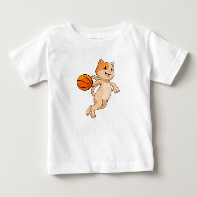 Camiseta De Bebé Gato como jugador de baloncesto con baloncesto (Anverso)