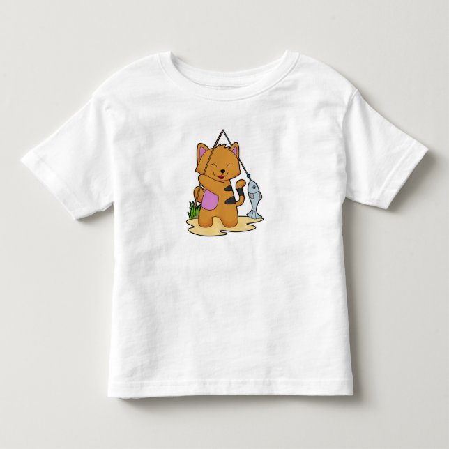 Camiseta De Bebé Gato como pescador con barra de pesca y pescado (Anverso)